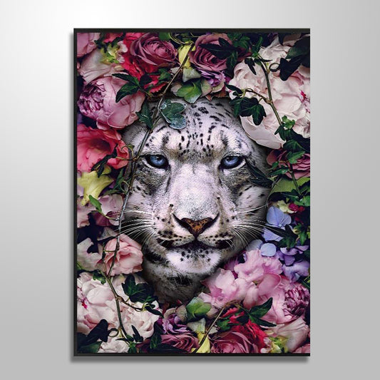 FLORAL WHITE TIGER PAINTING freeshipping - Wall Agenda