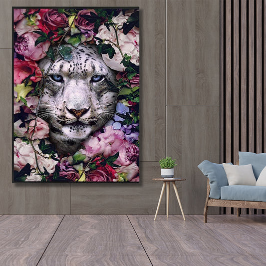 FLORAL WHITE TIGER PAINTING freeshipping - Wall Agenda
