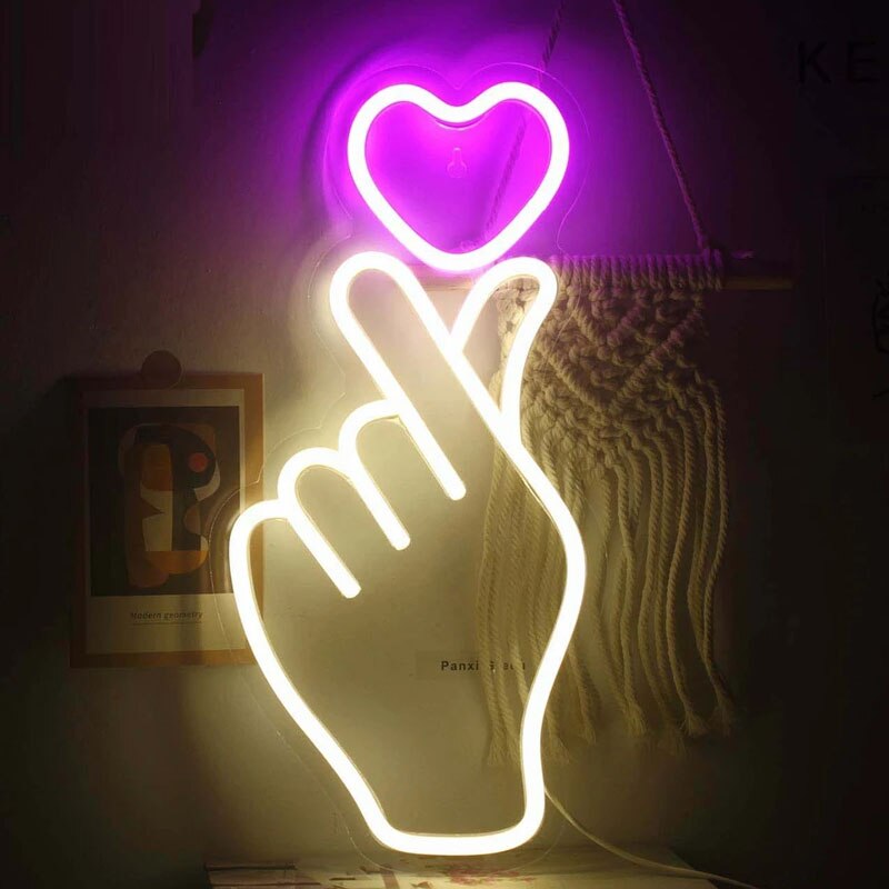 Custom Finger Heart Neon Sign - Kpop Lover Gift Home and Wedding Decor Neon Sign LED Light Neon Sign Bedroom Art Neon Sign