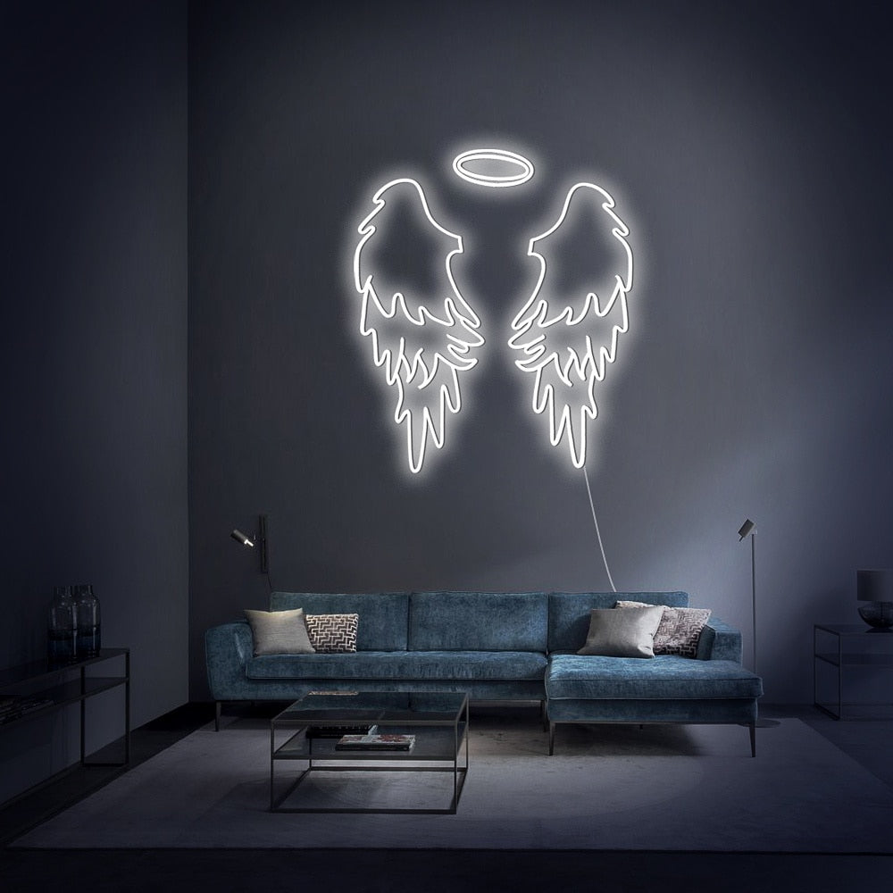 OHANEONK Angel Wings Sign  LED Neon Sign Light Name Personalized with Dimmer Neon Custom For Party Wedding decor Home Decorative