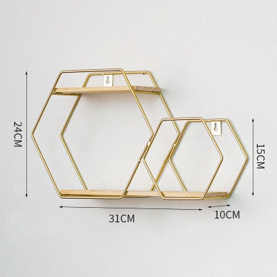Toganger Gold Nordic Double Hex Wall shelf (gold)