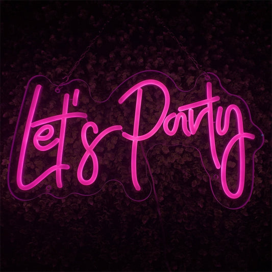Let's Party Sign for Bachelorette Party Engagement Party Birthday Party,Wedding,Size 22x16 Inches LED Neon Sign for Wall Decor.