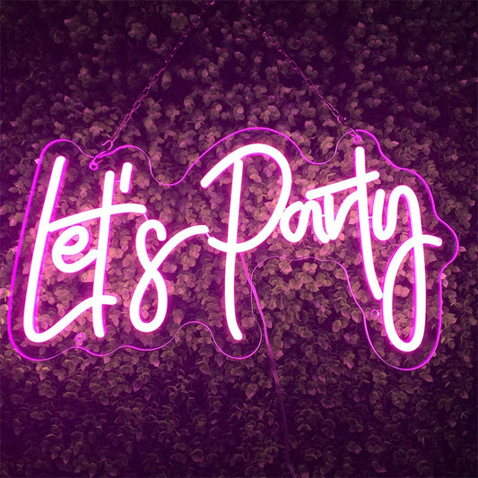 Let's Party Sign for Bachelorette Party Engagement Party Birthday Party,Wedding,Size 22x16 Inches LED Neon Sign for Wall Decor.