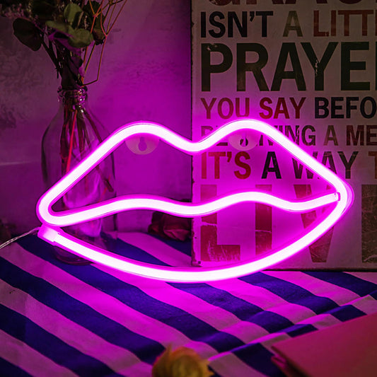 Sexy Lip Neon Sign Battery/USB Dual Powered LED Light Party Home Decoration Table Lamp Wall Decoration Light Christmas Gift New