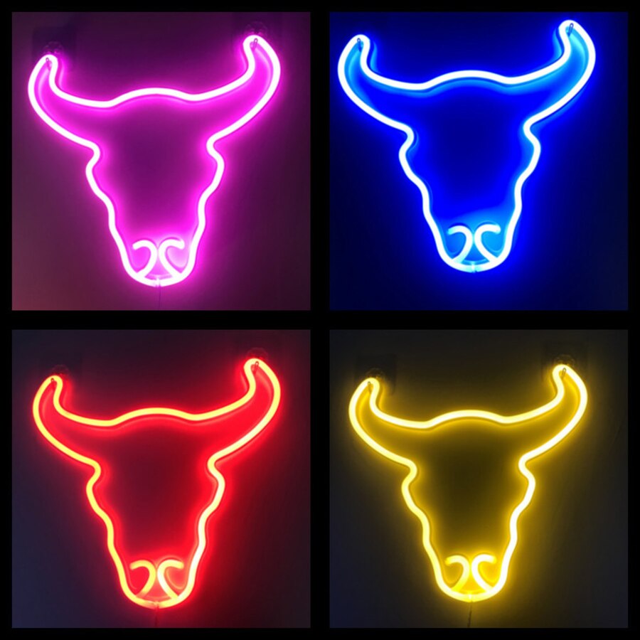 Bull Head LED Neon Light Sign Lamp Bulbs Animal Face Shape Wall Night light for Decor Room Party Shop Festival Restaurant Xmas
