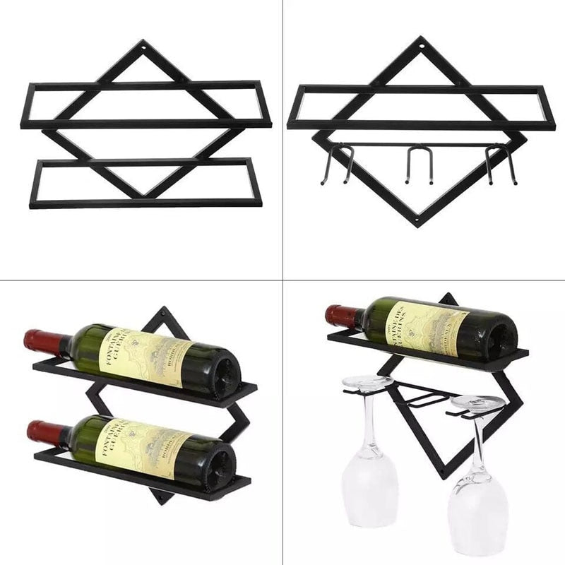 Wall Mounted Upside Down Wine Rack Bottle Goblet Glass Holder Storage Organizer