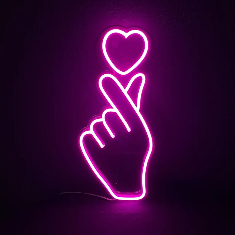 Custom Finger Heart Neon Sign - Kpop Lover Gift Home and Wedding Decor Neon Sign LED Light Neon Sign Bedroom Art Neon Sign