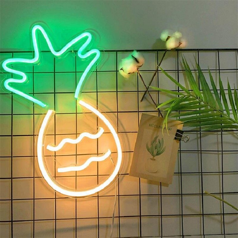Hamburger Neon Light Acrylic Pineapple Shape Fast Food Wall Neon Sign for Party Wedding Shop Restaurant Birthday Home Decoration