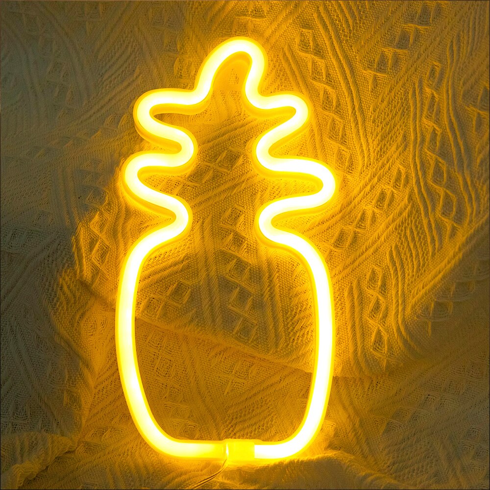 Neon Sign USB LED Decoration Flamingo Pineapple Shape Night Lamp For Home Kid Room Bedside Night Light Decor Light For Children