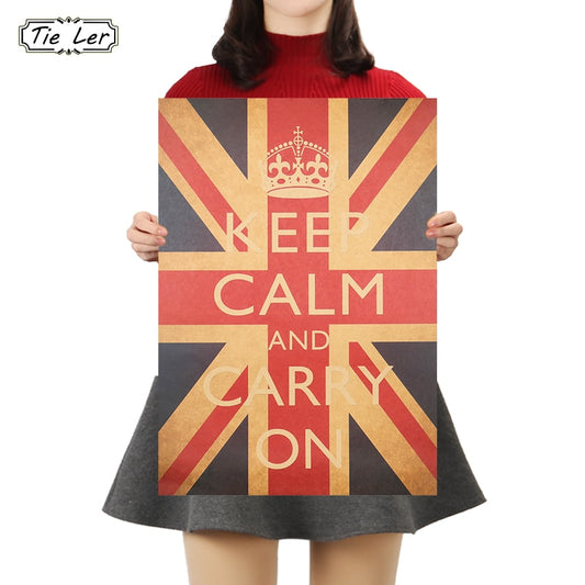 TIE LER Keep Calm And Carry On Vintage Retro Classic Poster Wall Art Decor Pictures Posters Kraft Paper Home Decor Wall Sticker