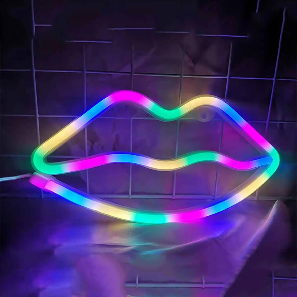 Sexy Lip Neon Sign Battery/USB Dual Powered LED Light Party Home Decoration Table Lamp Wall Decoration Light Christmas Gift New