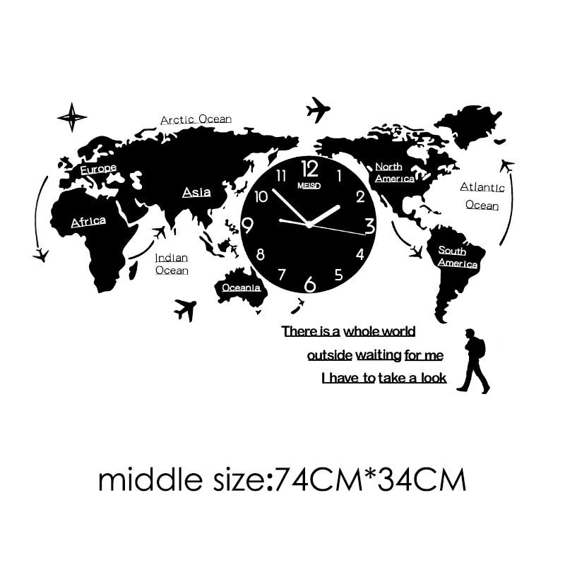 MEISD Larger World Map Wood Creative Clock Modern Design DIY Mirror Sticker Hanging watch Quartz Mute Living Room Free Shipping