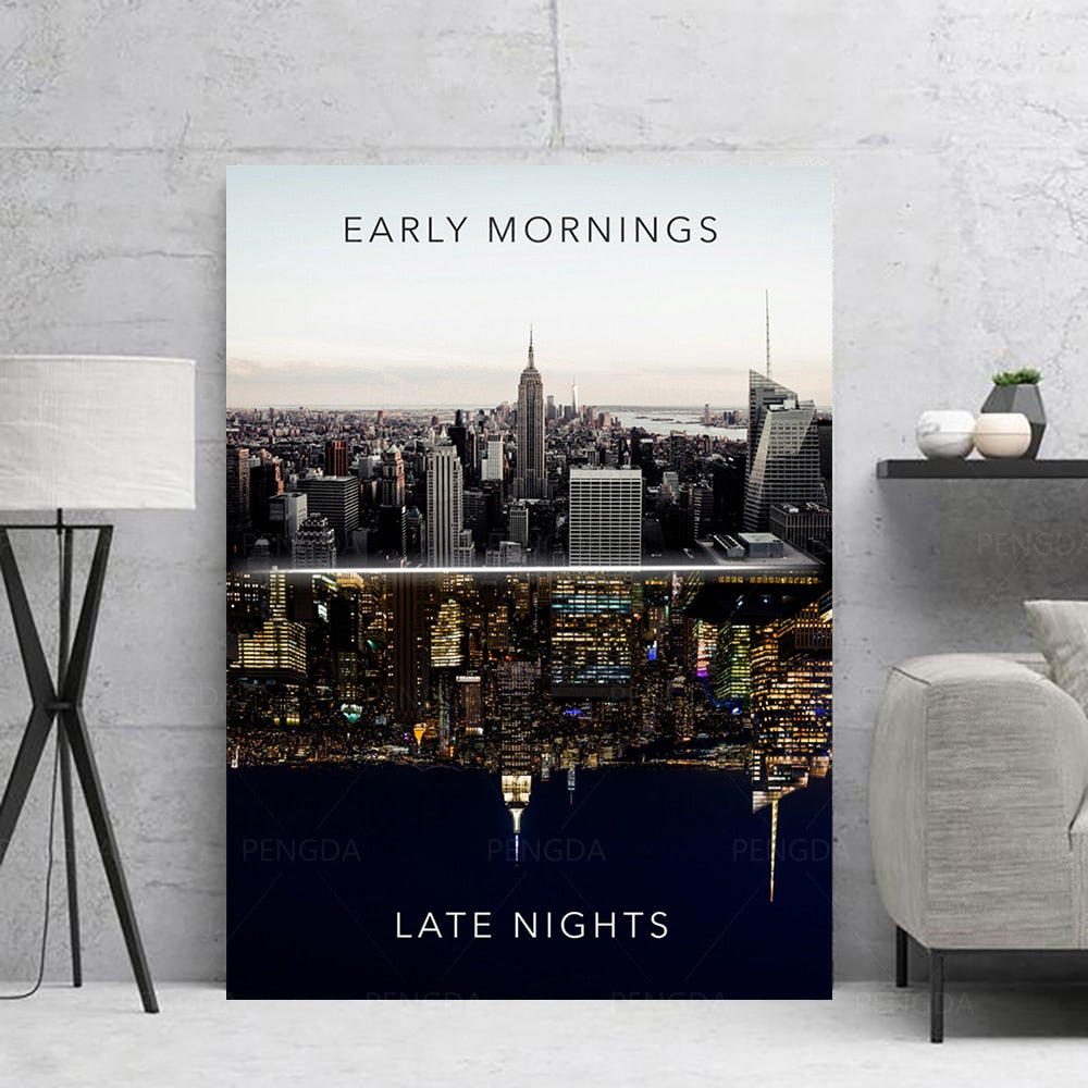 City Morning Night Landscape Canvas Printed Modern Poster Home Decorative Painting Wall Art Picture Living Room Modular No Frame