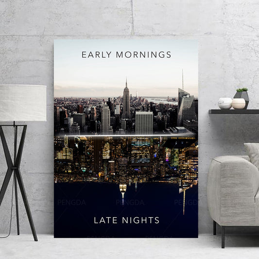 City Morning Night Landscape Canvas Printed Modern Poster Home Decorative Painting Wall Art Picture Living Room Modular No Frame