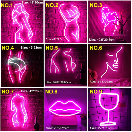 Lady Body LED Neon Light Sign Girl Female Model Acrylic Wall Art Lamp Decor for Home Party Wedding Holiday Night Lamps Xmas Gift