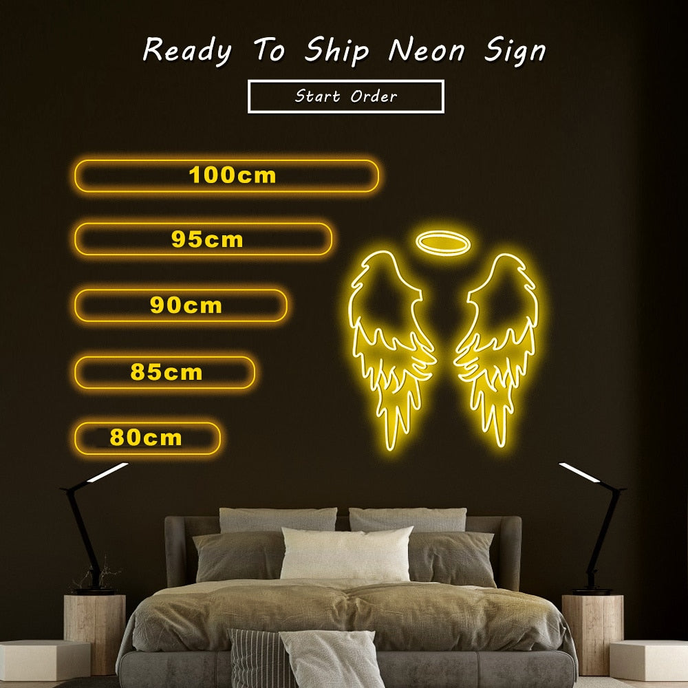 OHANEONK Angel Wings Sign  LED Neon Sign Light Name Personalized with Dimmer Neon Custom For Party Wedding decor Home Decorative