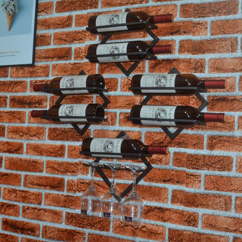 Wall Mounted Upside Down Wine Rack Bottle Goblet Glass Holder Storage Organizer