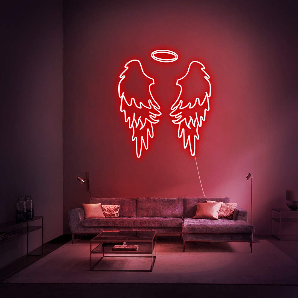 OHANEONK Angel Wings Sign  LED Neon Sign Light Name Personalized with Dimmer Neon Custom For Party Wedding decor Home Decorative