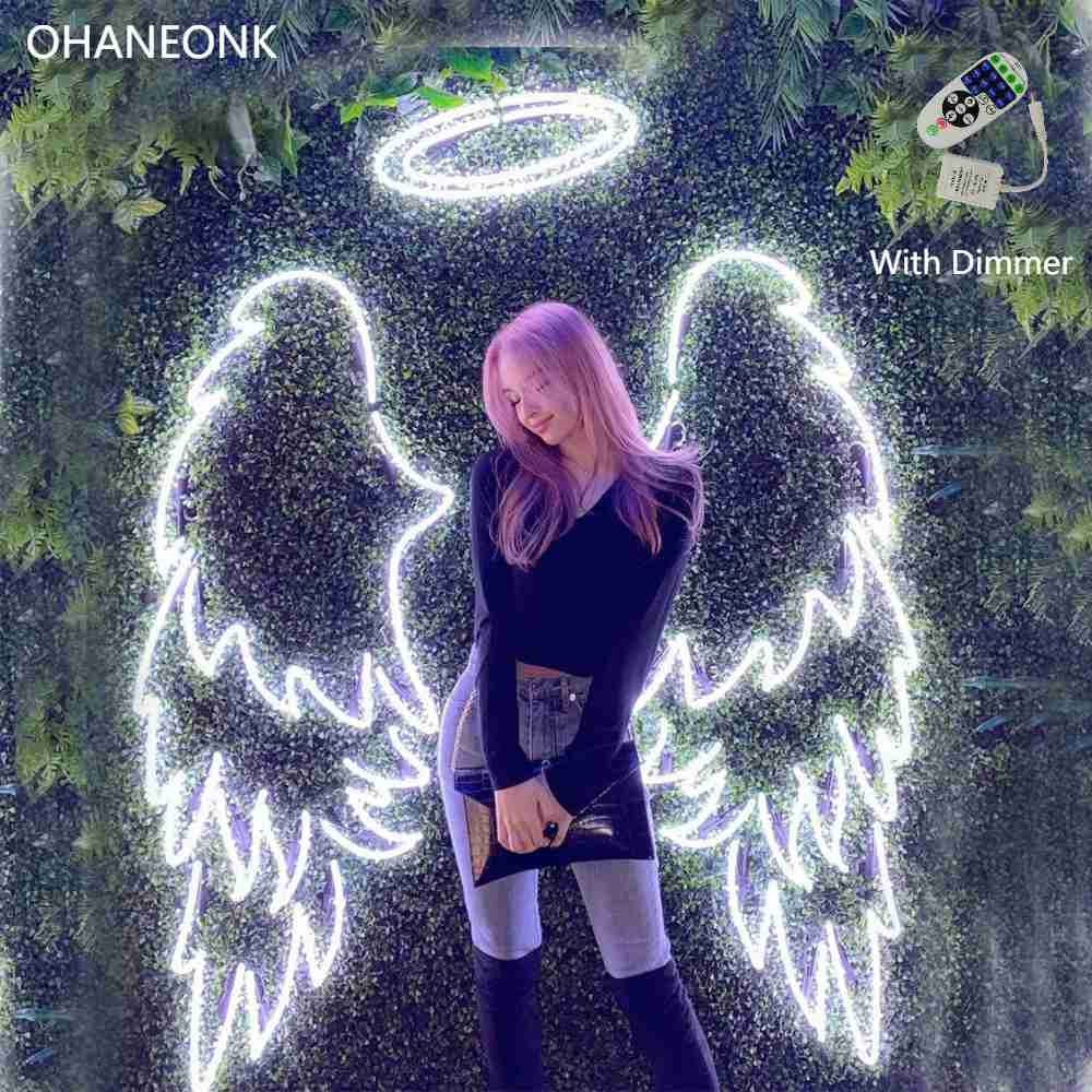 OHANEONK Angel Wings Sign  LED Neon Sign Light Name Personalized with Dimmer Neon Custom For Party Wedding decor Home Decorative