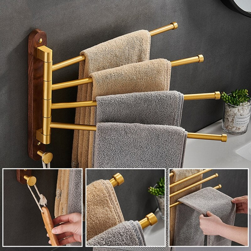 Bathroom Towel Bar Rotating Towel Rack Shelf Kitchen Wall Mounted Towel Holder Clothes Hanging Storage Organizer