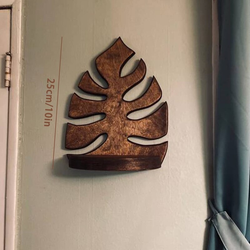 Wooden Monstera Shelf Wall Mounted Photo Frame Candle Book Storage for Home Living Room Office Decoration Multifunctional Rack