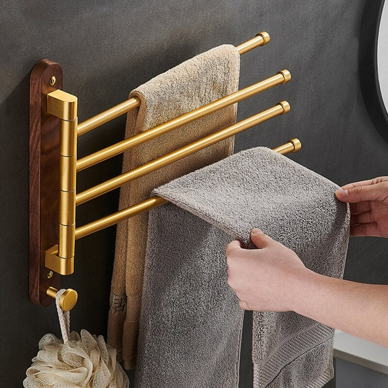 Bathroom Towel Bar Rotating Towel Rack Shelf Kitchen Wall Mounted Towel Holder Clothes Hanging Storage Organizer