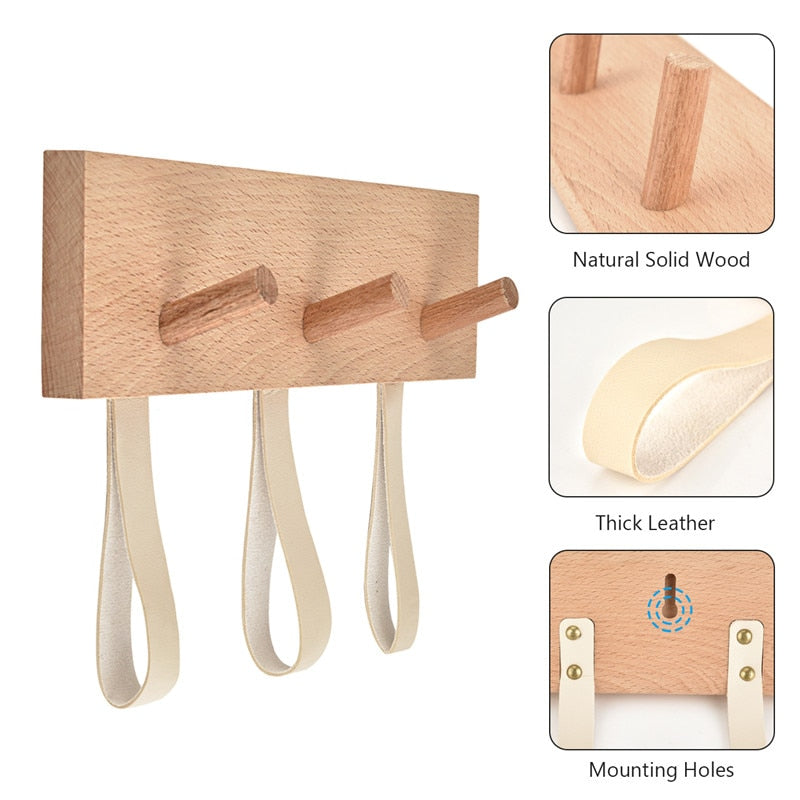 Wooden Coat Hooks Living Room Bag Hanging Holder Wall-mounted Storage Rack