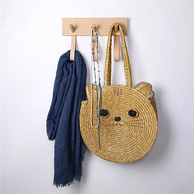 Wooden Coat Hooks Living Room Bag Hanging Holder Wall-mounted Storage Rack